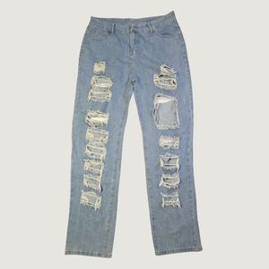 Unbranded Women's Distressed Straight Leg Jeans 3XL Blue Ripped Denim K91
